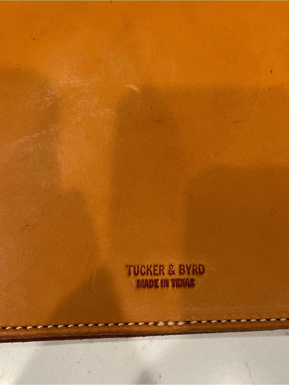 Tucker & Byrd tan leather portfolio